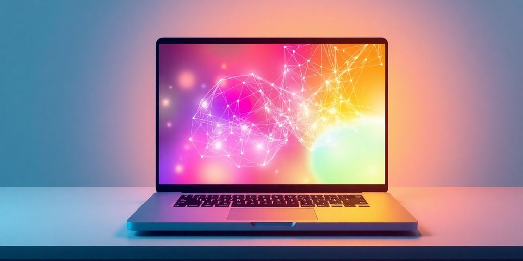 Laptop with colorful data visualization