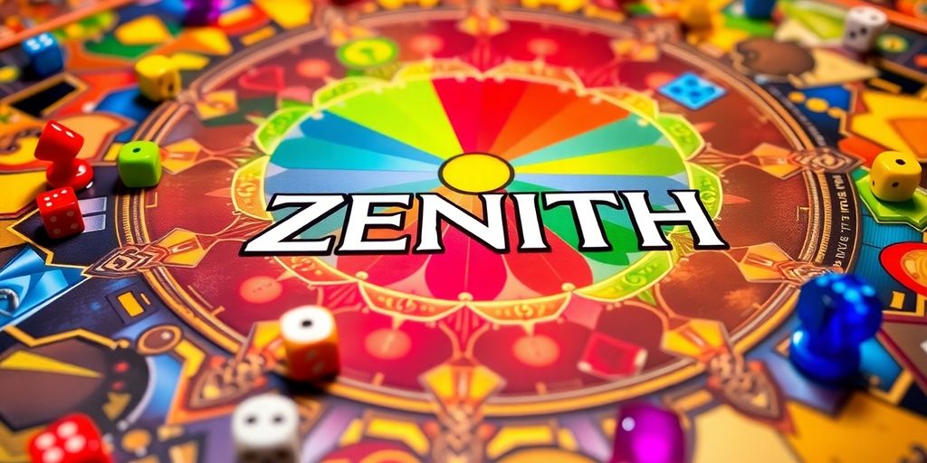 Un plateau de jeu Zenith coloré avec des pièces scintillantes.
