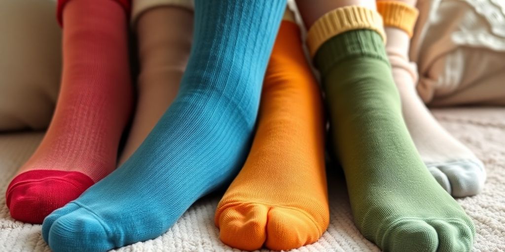 Colorful diabetic socks on a soft surface for comfort.