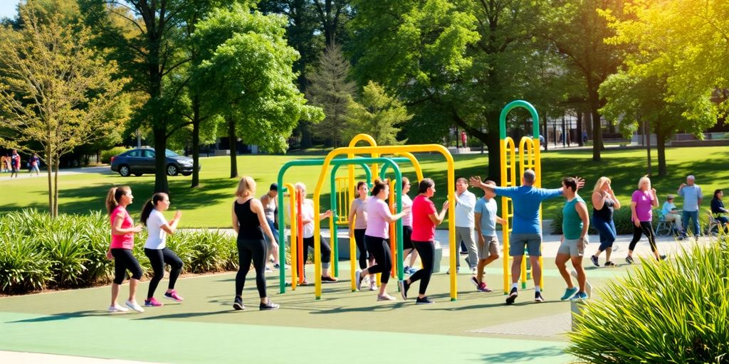 Stazione fitness all'aperto in un parco verde.