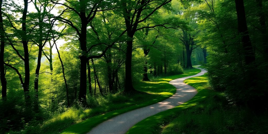 A tranquil forest path representing recovery journey.