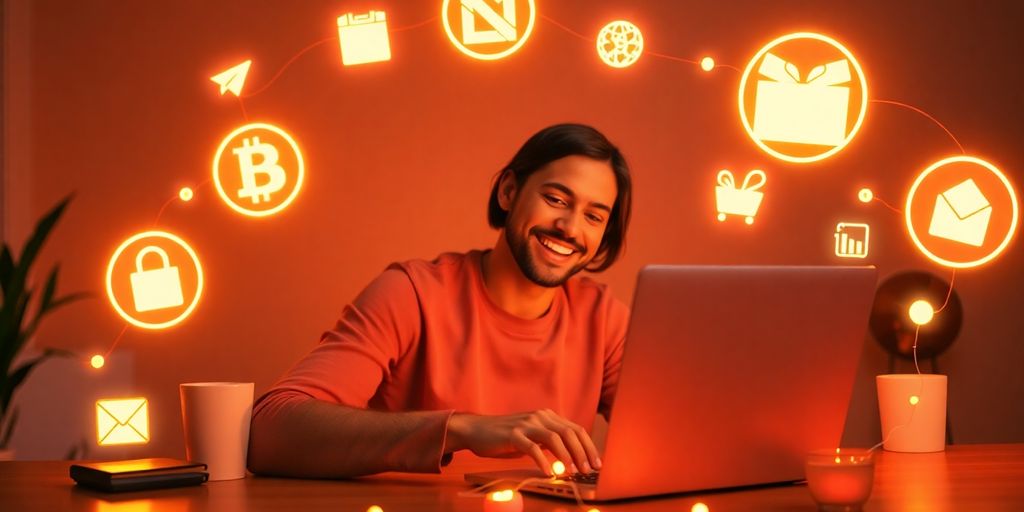 Person earning money online with digital products.