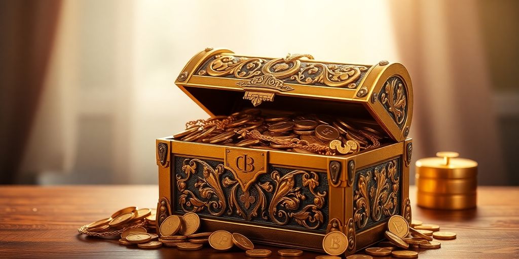 Coffre au trésor rempli de pièces d'or.