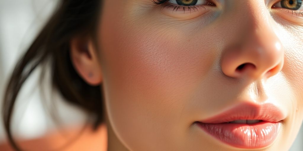 Woman's face with glowing, hydrated skin.