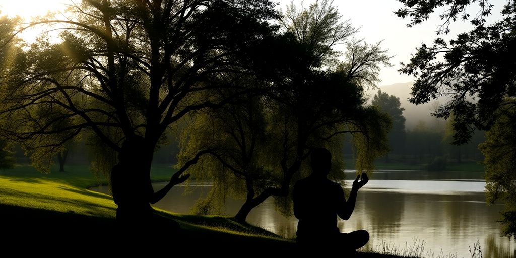 Silhouettes in nature reflecting peace and serenity.