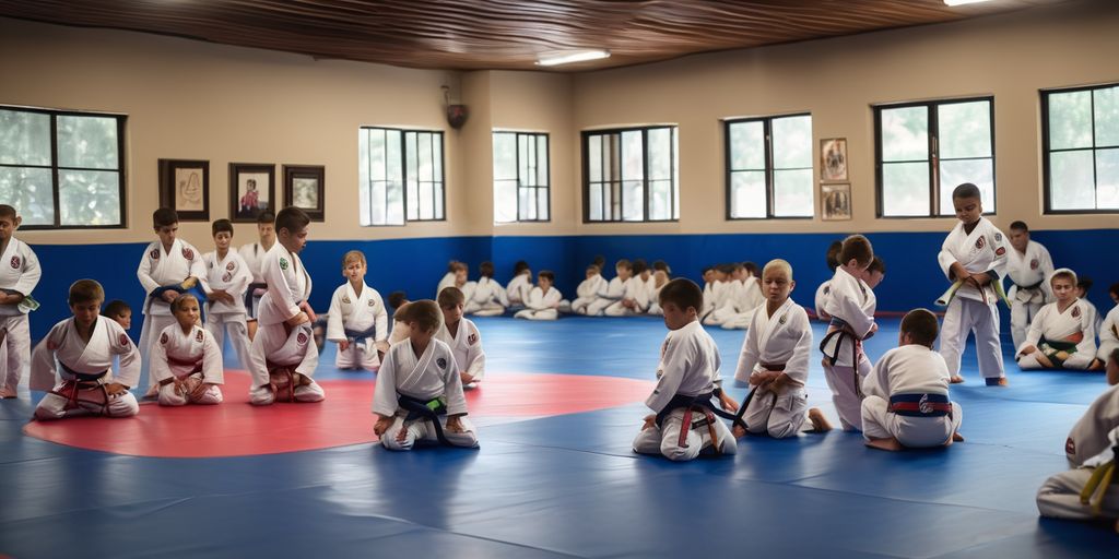 kids practicing Brazilian Jiu-Jitsu in a dojo