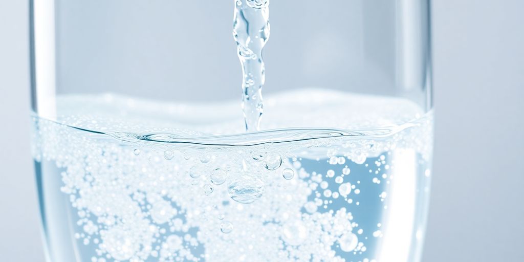 Crystal clear water pouring into a sleek pitcher.