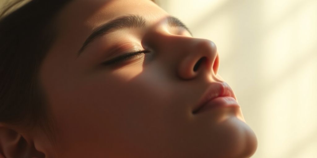 Person resting peacefully with closed eyes.
