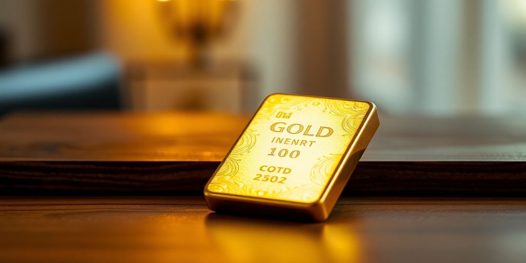 Lingot d'or sur une table en bois.