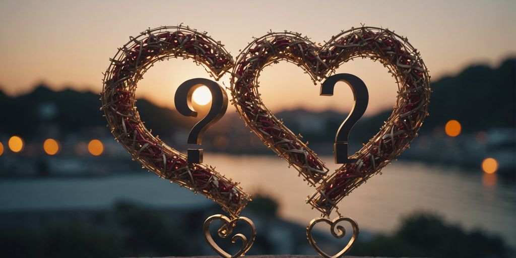 Intertwined hearts with a question mark symbolizing ethical dilemmas