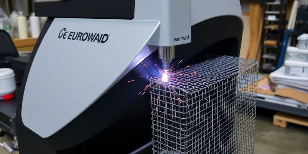 Eurobend welding machine performing mesh welding process.
