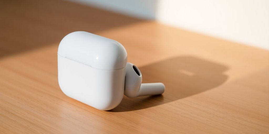 Apple AirPods Pro auf einem Holzuntergrund.