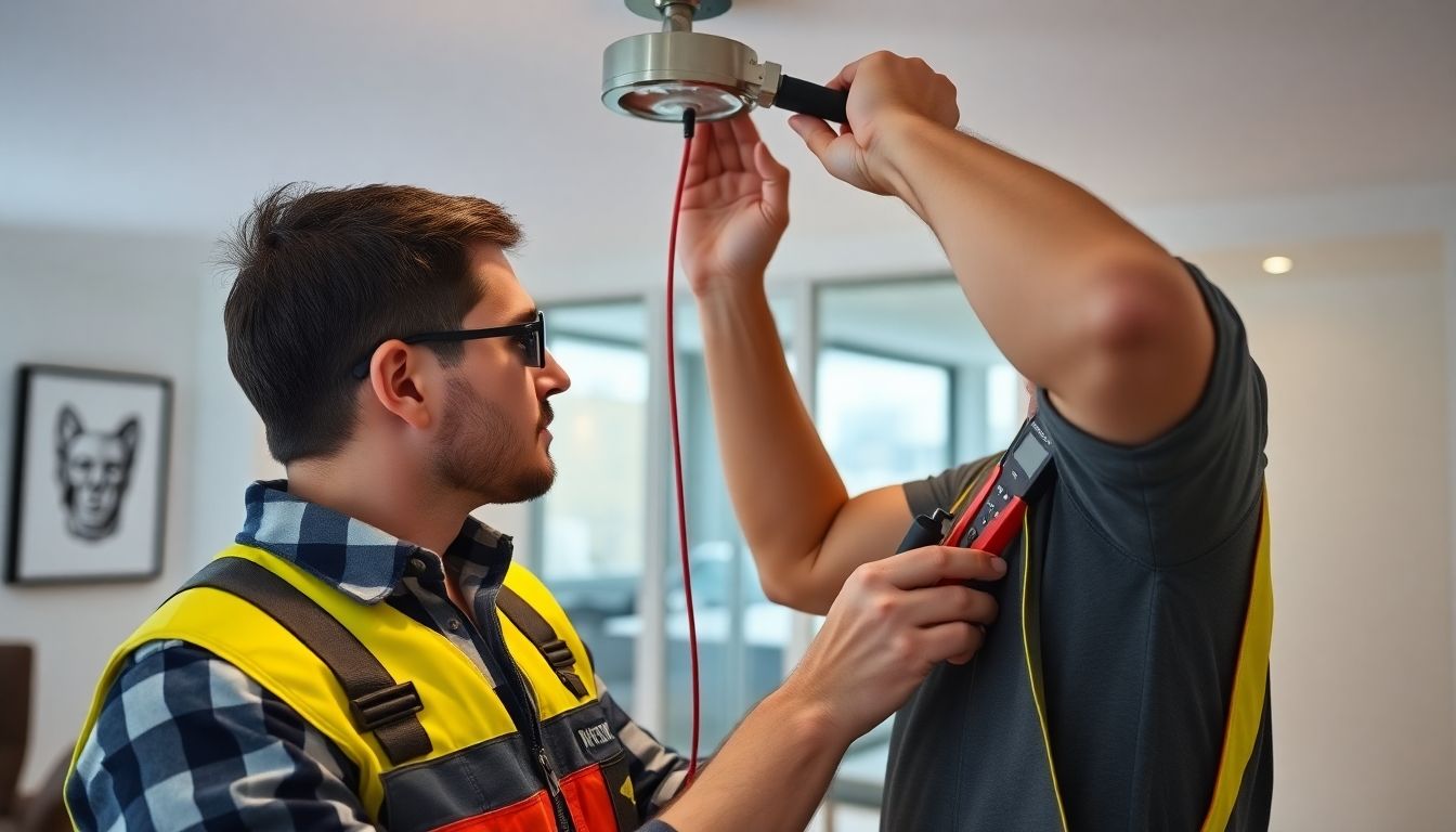 Electrician working in a London apartment renovation.