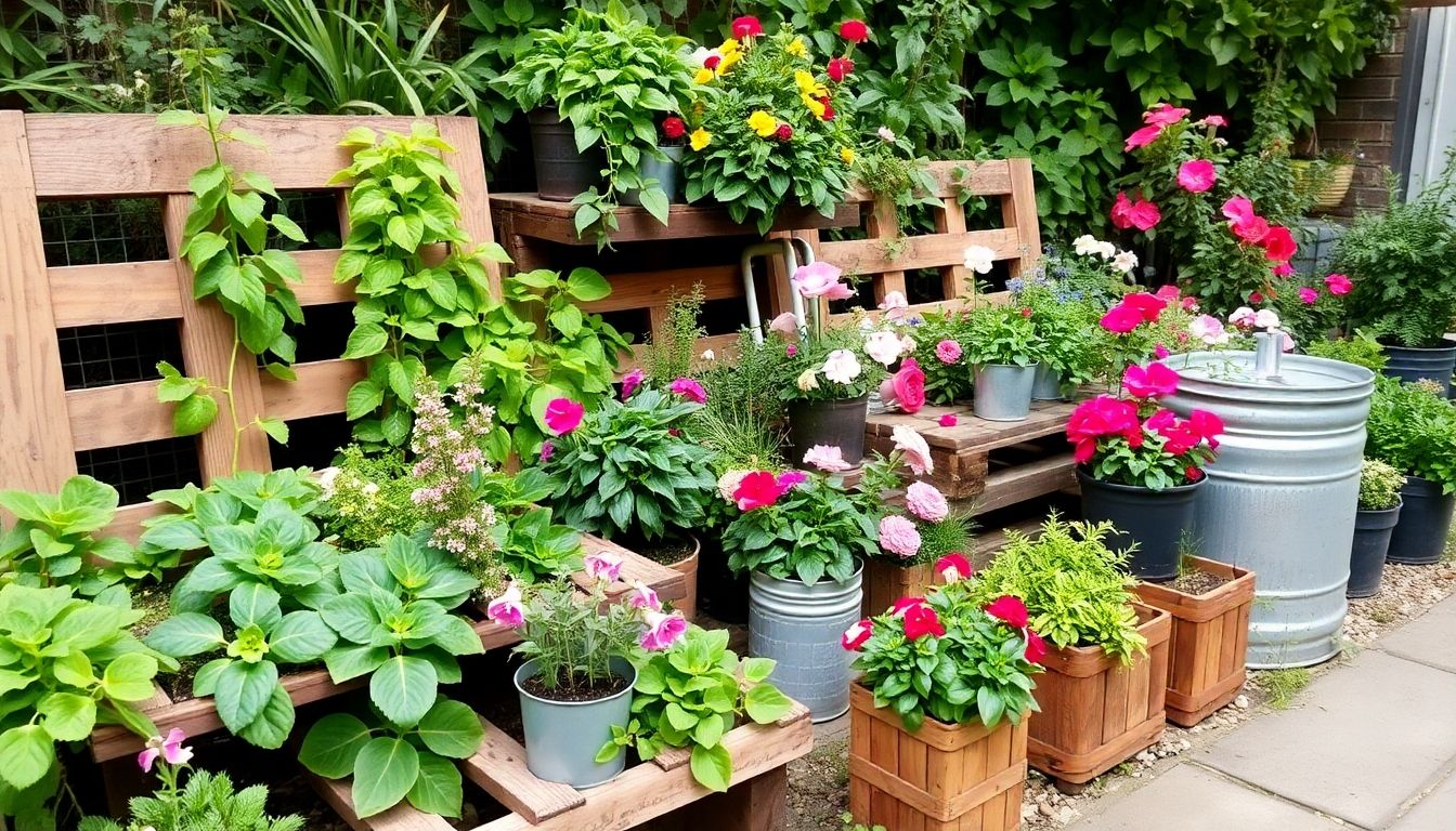 Sustainable garden with recycled materials in London.