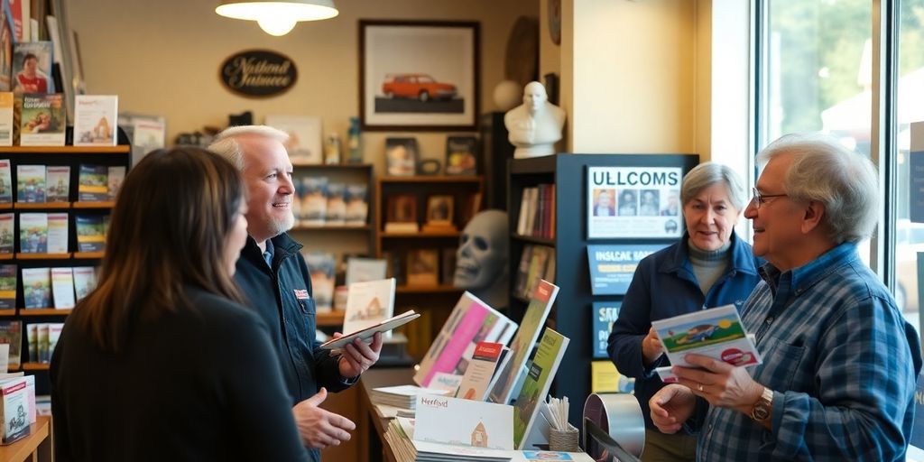 Small business owner in Hartford interacting with customers.