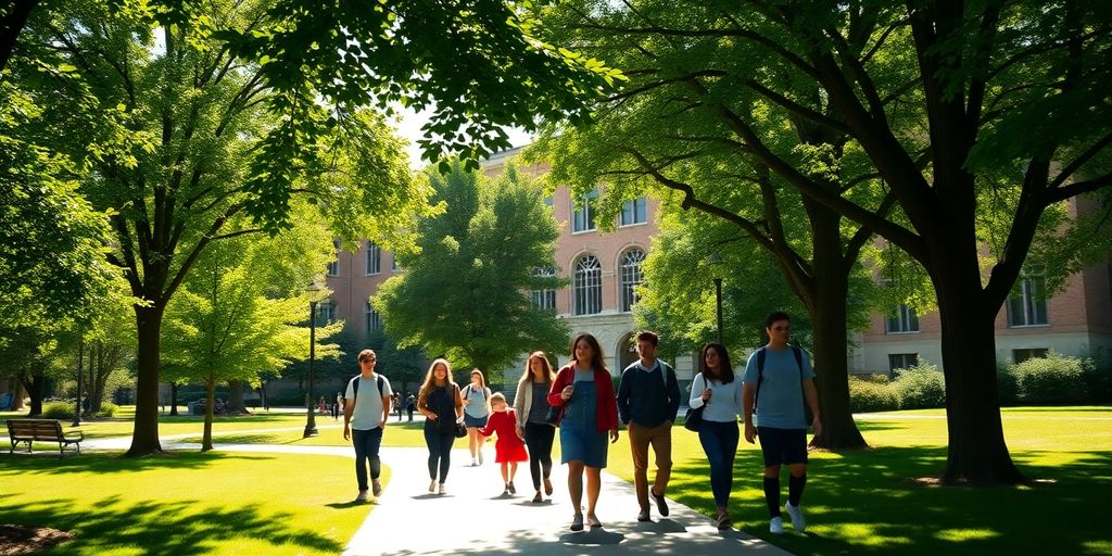 Students walking on campus pathway