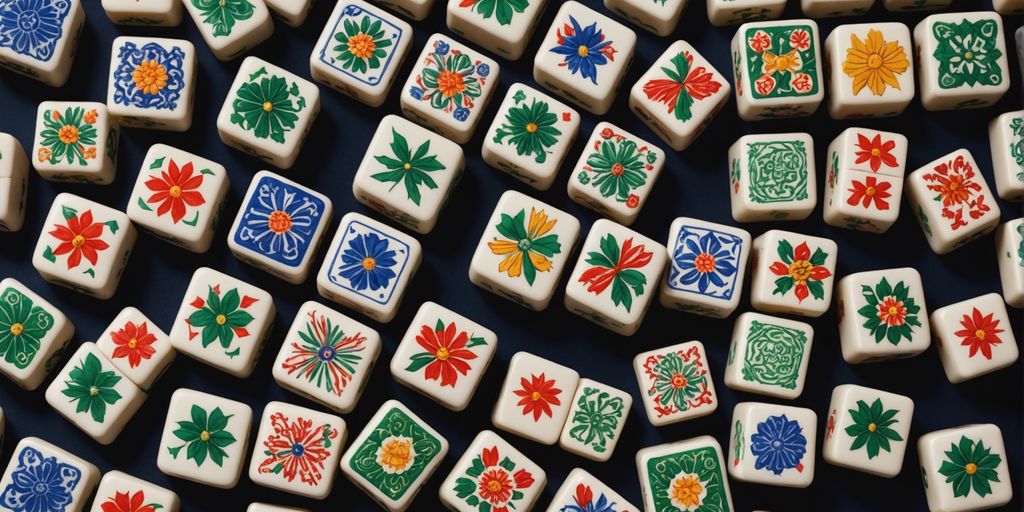 Close-up of colorful Mahjong tiles.
