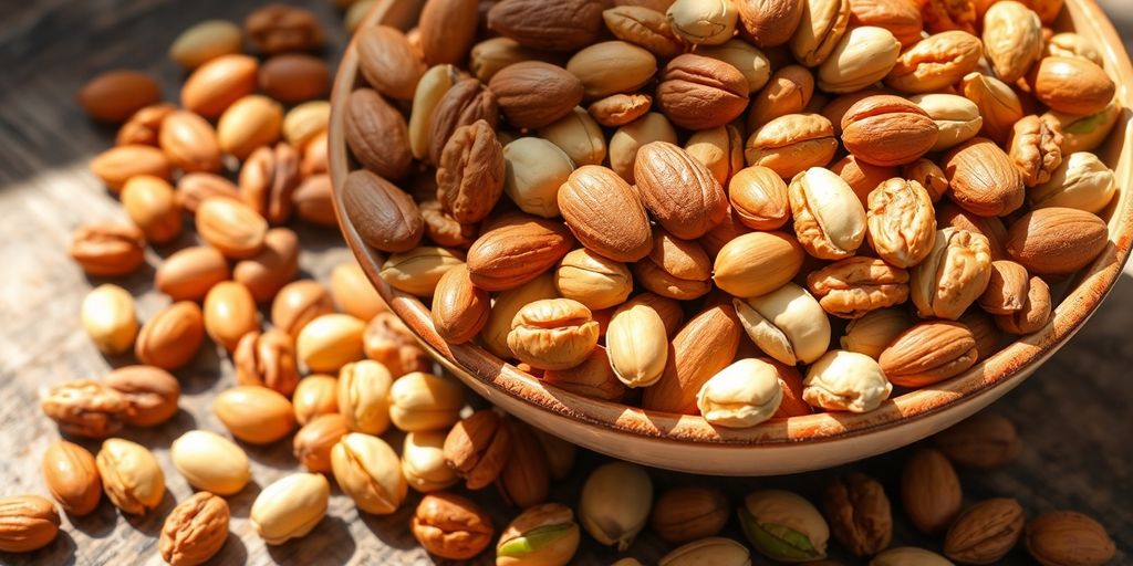 Bowl of almonds, walnuts, and pistachios