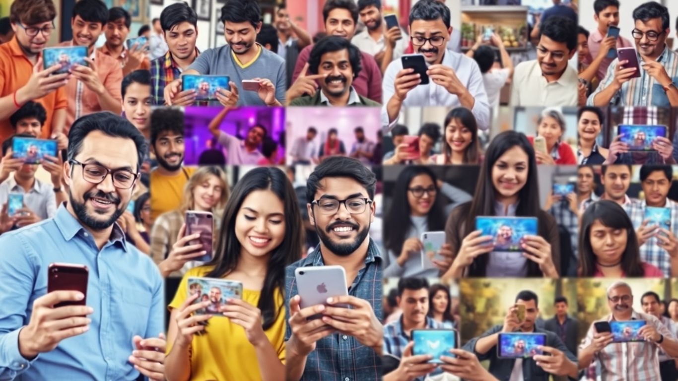 People engaging with video content on multiple devices.