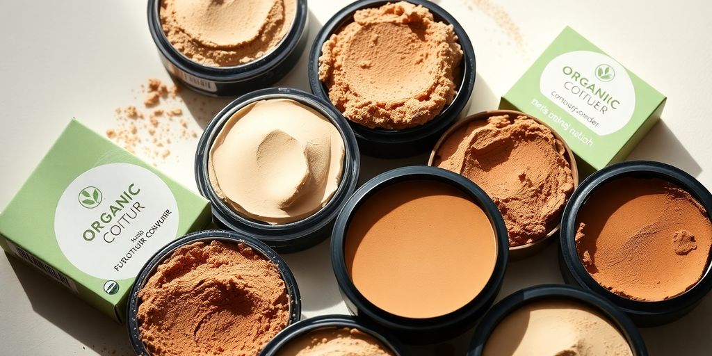 Organic and natural contour powders in eco-friendly packaging.