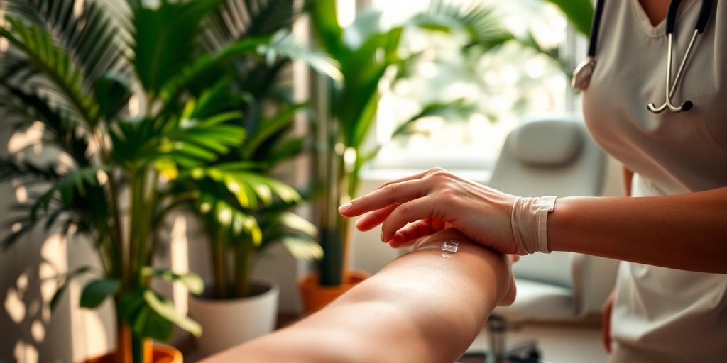 Tropical clinic, nurse drawing blood