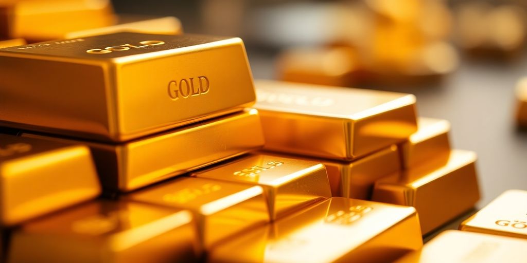 Des lingots d'or brillants en arrière-plan flou.