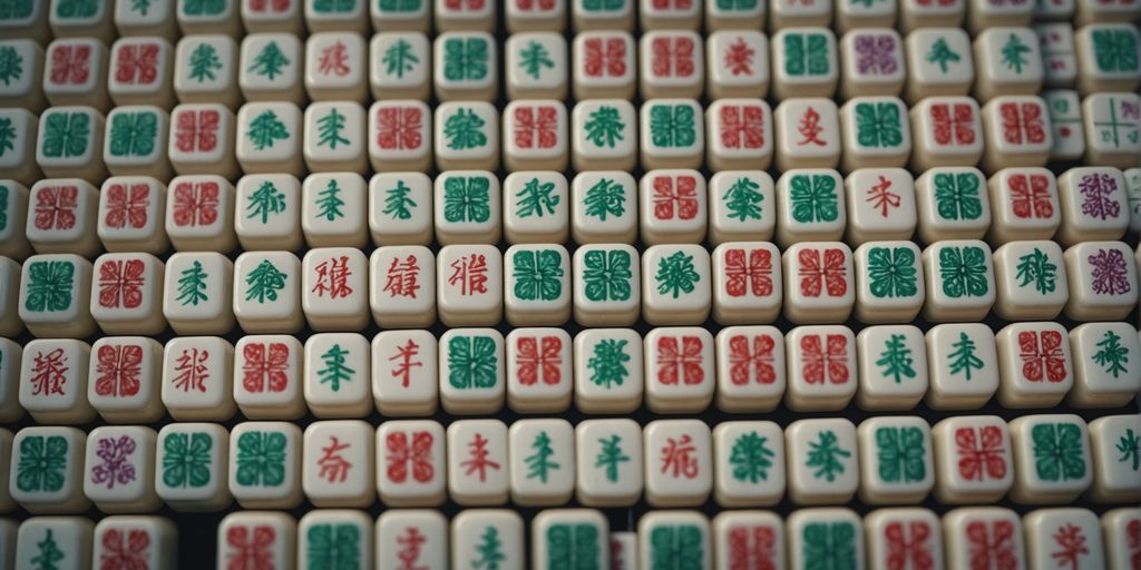 Mahjong tiles in a colorful grid layout.