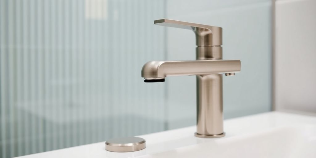 Modern bathroom tap with fluted shower screen.