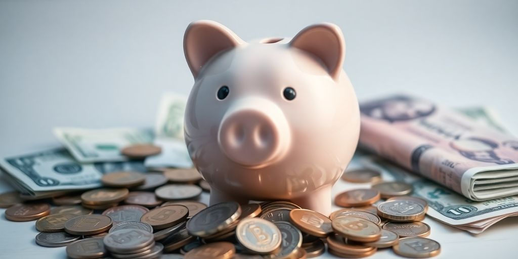 Coffre-fort avec des pièces et des billets de banque.