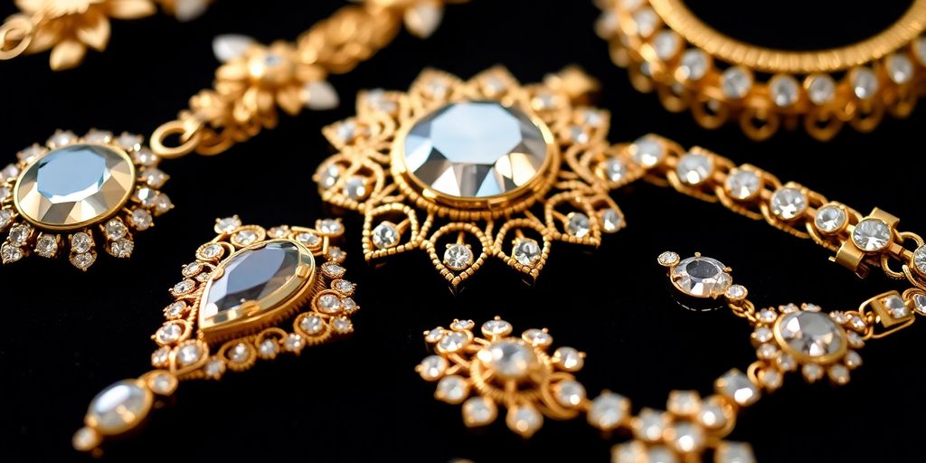 Bijoux en or scintillants prêts pour la vente aux enchères.