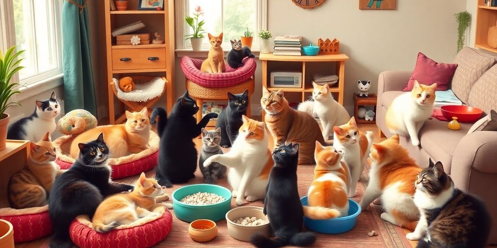 Playful cats sharing a cozy living space together.