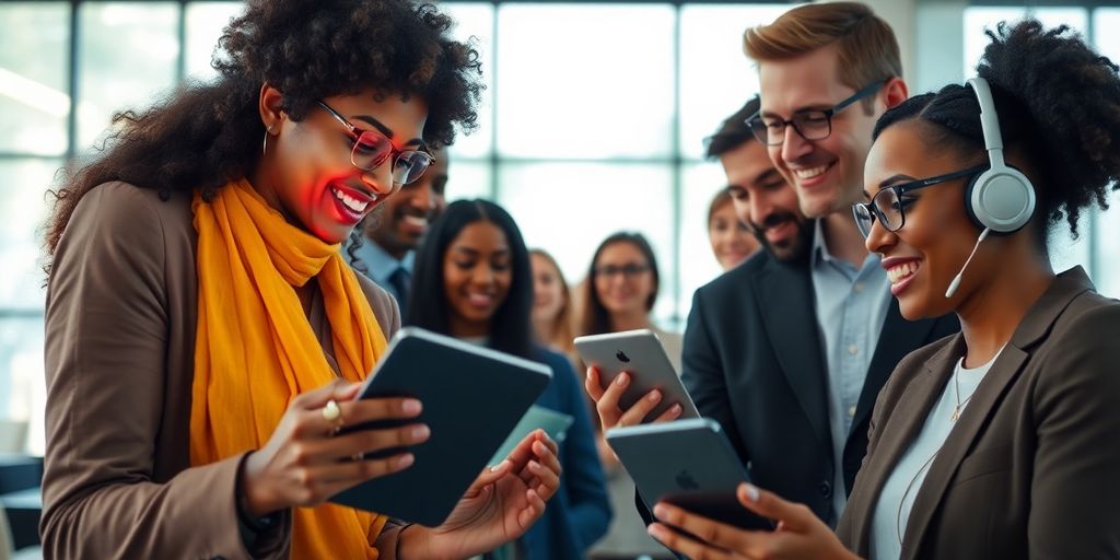 Business professionals connecting online.
