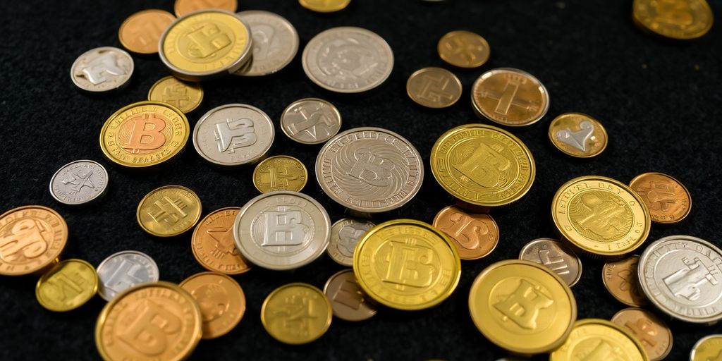 Pièces d'or et d'argent éparpillées.