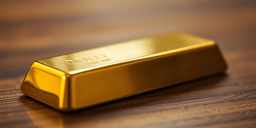 Lingot d'or sur une table en bois.