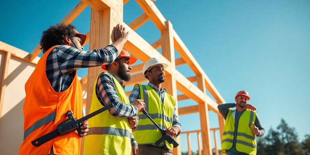 Construction crew building a house.