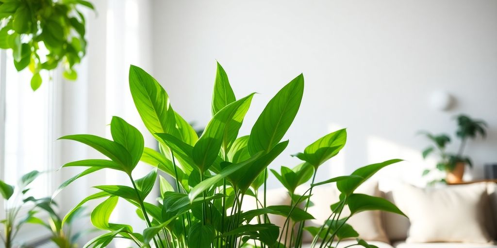 Cozy living room with plants thriving in balanced humidity.