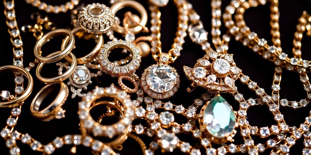 Bijoux étincelants disposés avec élégance sur une surface.