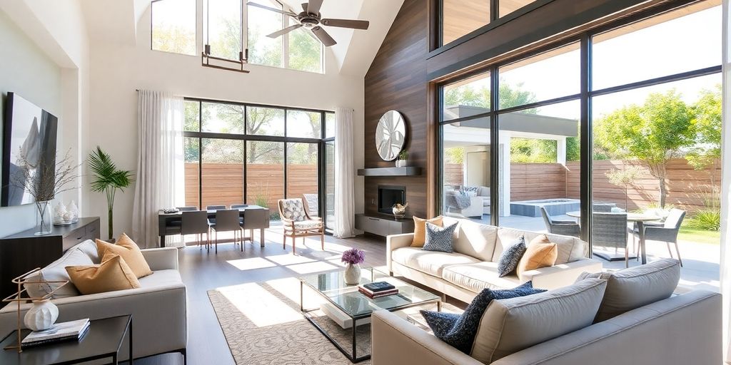 Modern remodeled living space with natural light and style.