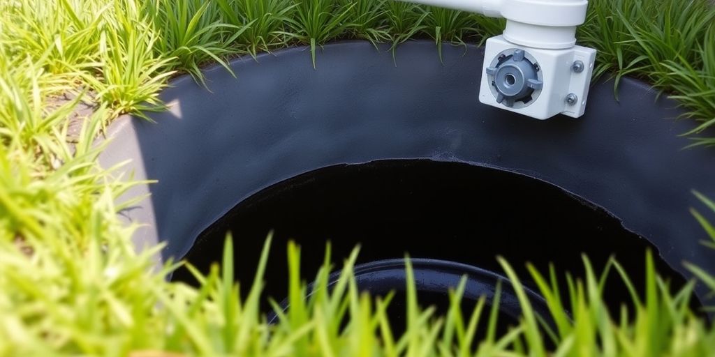 Photograph of a healthy septic system in a green landscape.