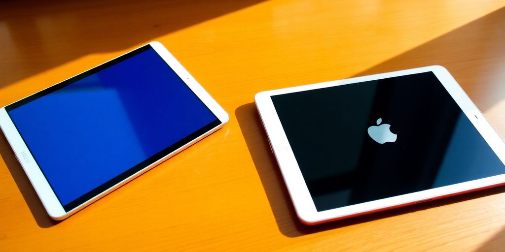 Two tablets, one Samsung, one Apple, side-by-side.