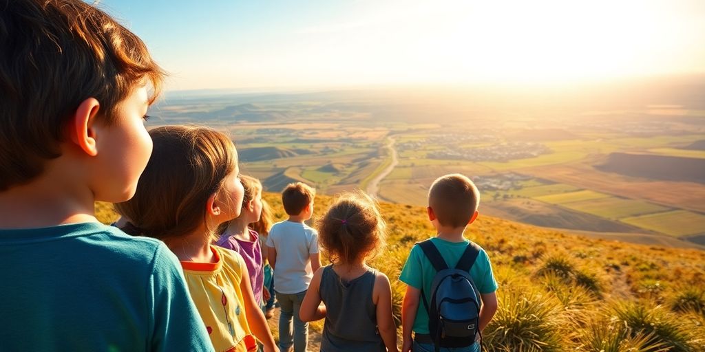 Children discovering new places with bright curiosity.