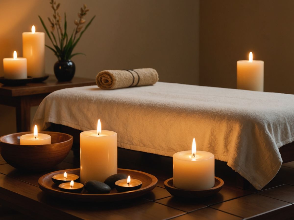Serene spa with massage table and candles