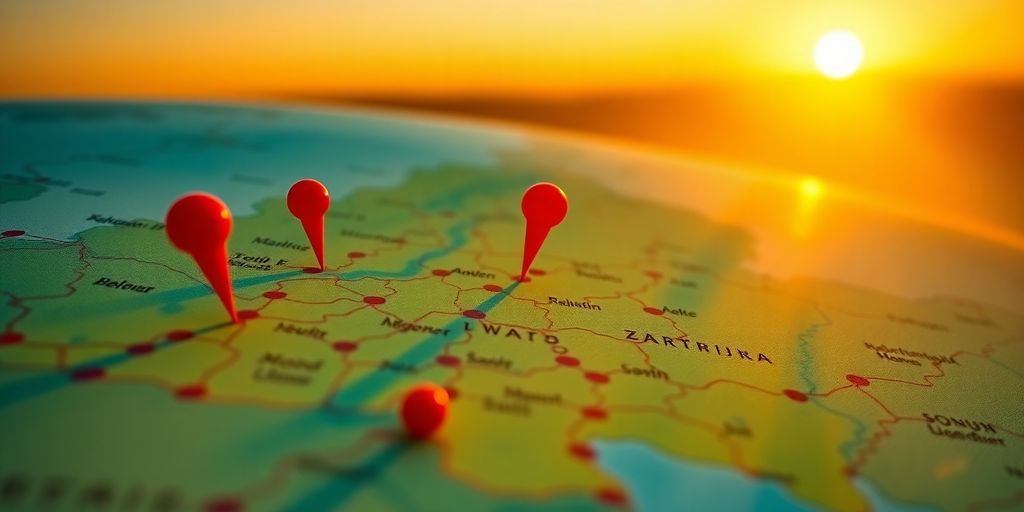 Carte Belgique avec épingles locales, soleil couchant