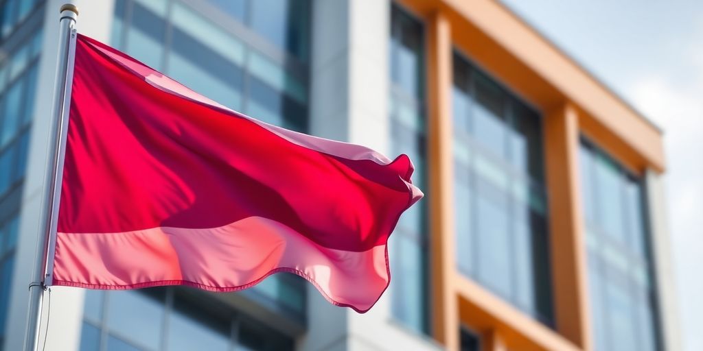 Thai flag beside a building with a secure transaction symbol.