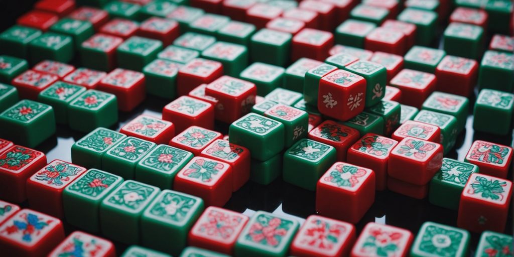 Artistic arrangement of colorful Mahjong tiles clipart.