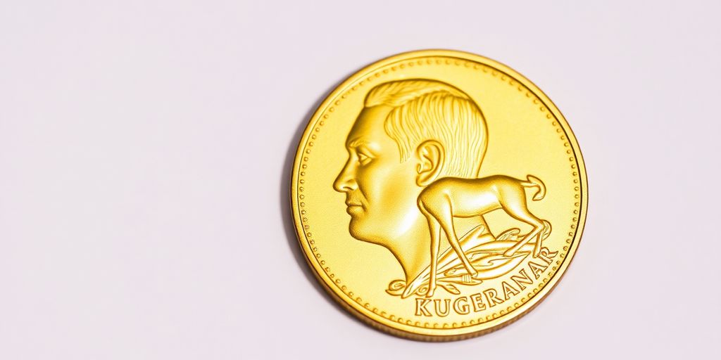 Pièce Krugerrand en or sur fond neutre.