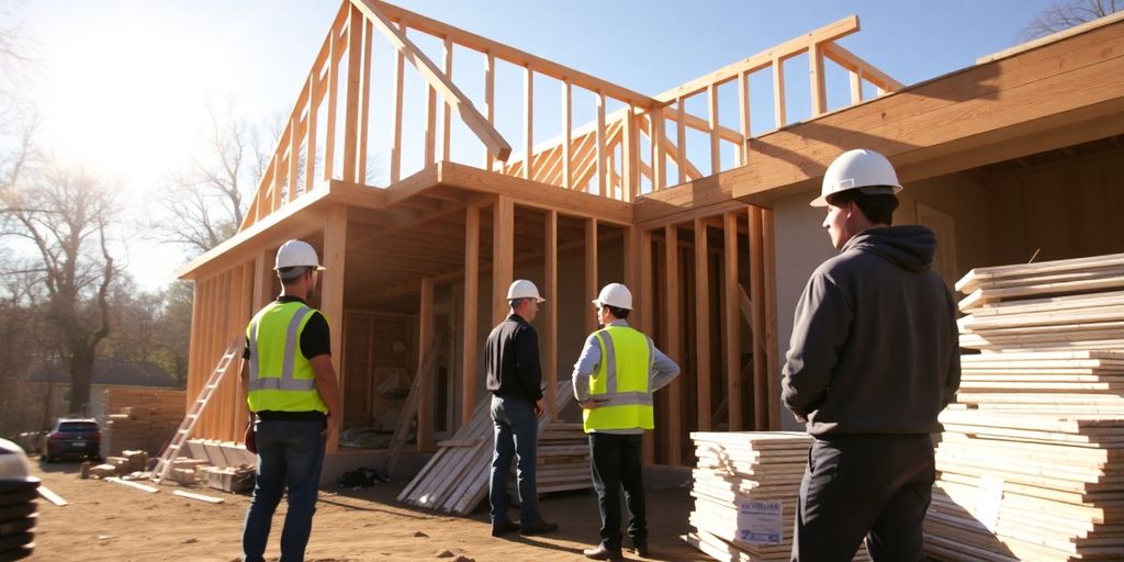 Local construction site with workers and equipment.