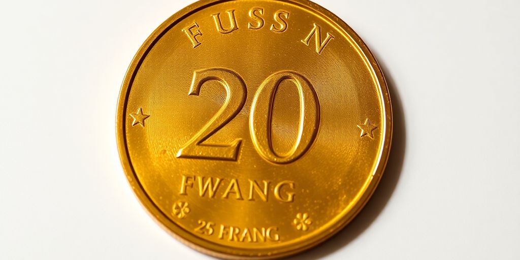 Pièce d'or de 20 francs suisses dorée brillant sous la lumière.