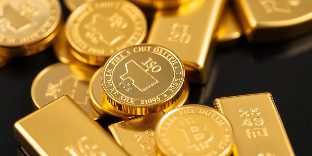 Des pièces et lingots d'or brillants sur un fond noir.