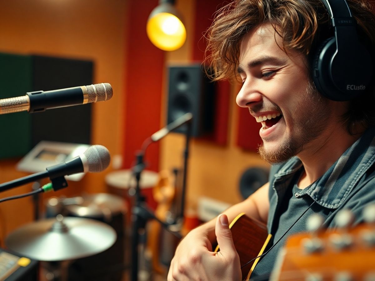 Artist in studio, immersed in music creation.